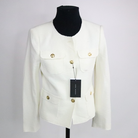 white blazer gold buttons zara